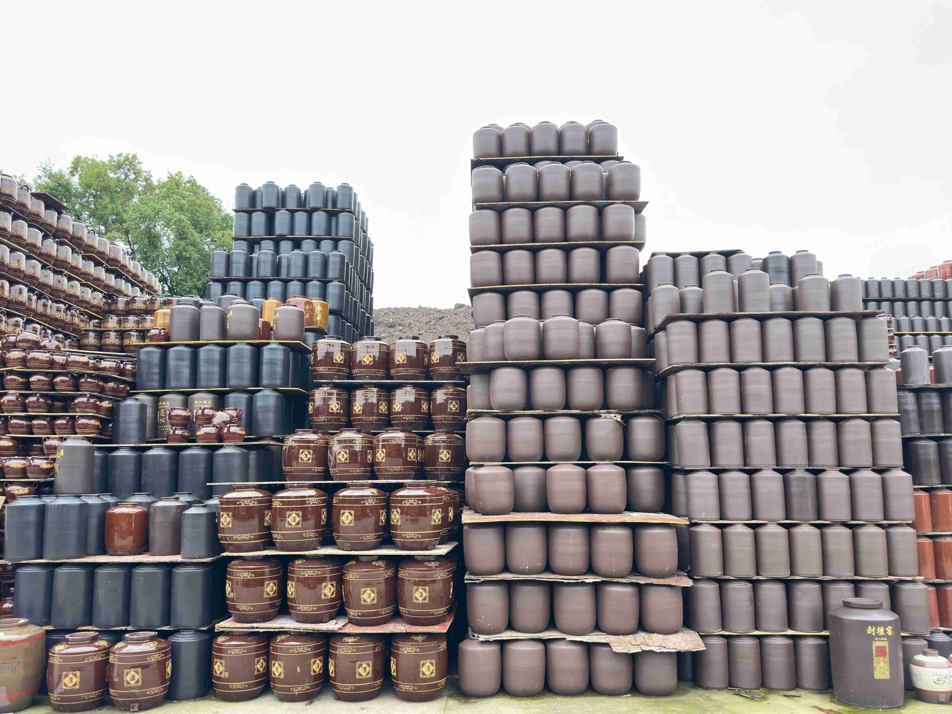 Different types of terracotta products waiting to be packaged and shipped on the freight yard